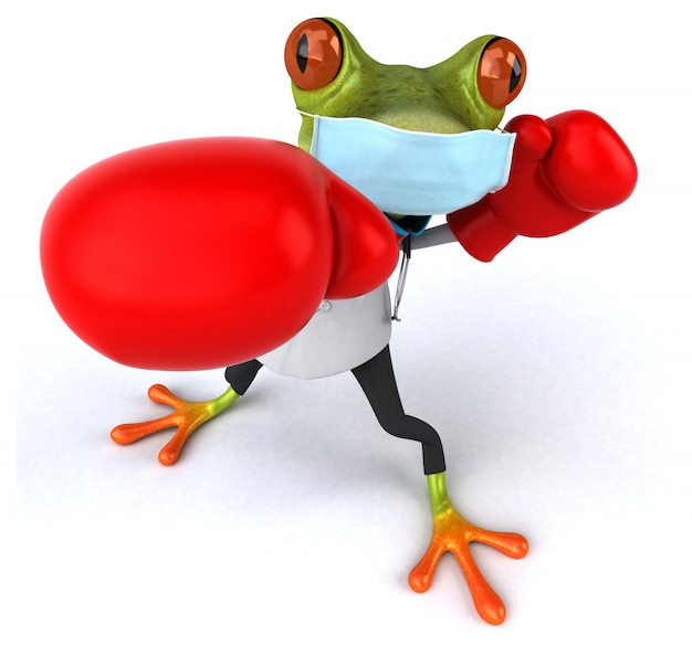 Illustration 3D d'une grenouille médecin avec un masque pour la prévention des coronavirus