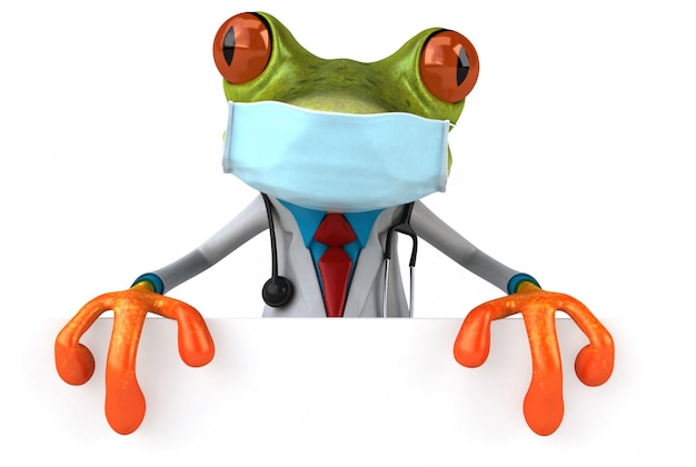 Illustration 3D d'une grenouille médecin avec un masque pour la prévention des coronavirus