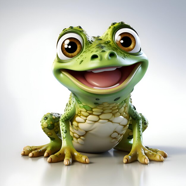 Photo illustration 3d d'une grenouille verte drôle assise sur un fond blanc