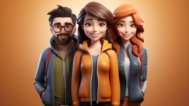 Photo illustration 3d d'un groupe de dessins animés de jeunes personnes avec des coiffures différentes