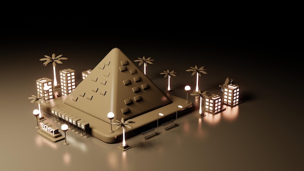 Illustration 3d L'Égypte et la pyramide comme zone d'espace vert historique dans un style néon