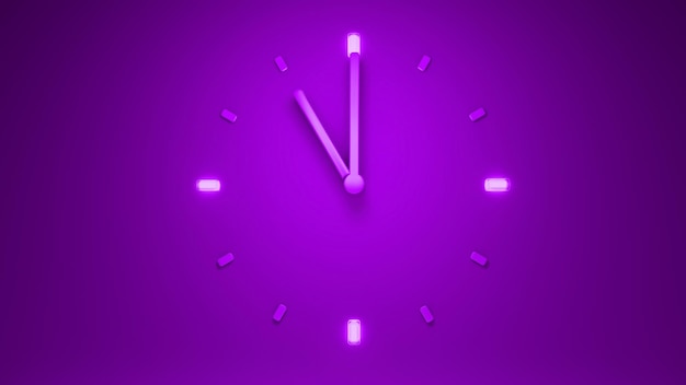 Illustration 3D de l'heure de l'horloge violette rétroéclairée Rendu 3D subtil