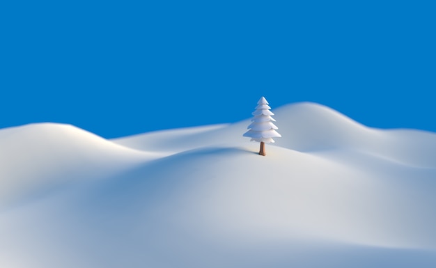 Illustration 3D hiver arbre low poly fond de scène de Noël.