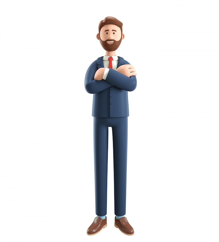 Photo illustration 3d d'homme d'affaires souriant avec les mains croisées.