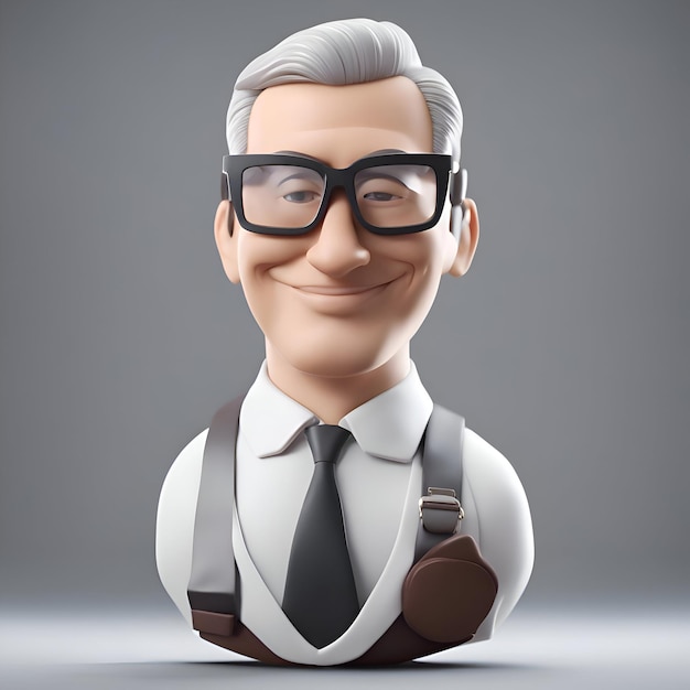 Illustration 3D d'un homme âgé avec des lunettes et un sac à dos