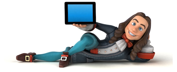 Photo illustration 3d d'un homme de dessin animé en costume baroque historique