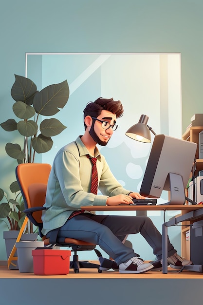 Illustration 3D d'un homme travaillant sur l'ordinateur