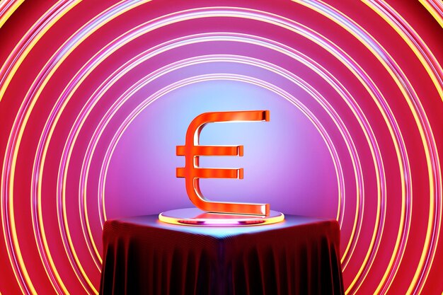 Illustration 3d de l'icône de l'argent euro sur le podium du cercle Symbole de change des prix en hausse