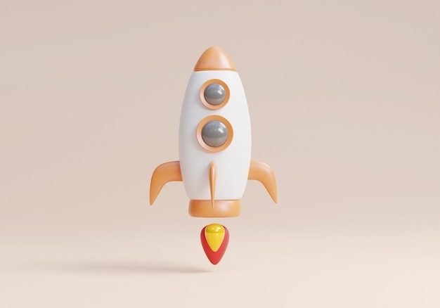 Illustration 3d de l'icône de l'interface utilisateur de la fusée volante ou illustration de l'icône de la fusée 3d sur fond bleu