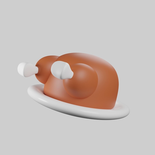 Illustration 3d de l'icône de poulet grillé avec icône de rendu 3d de style dessin animé