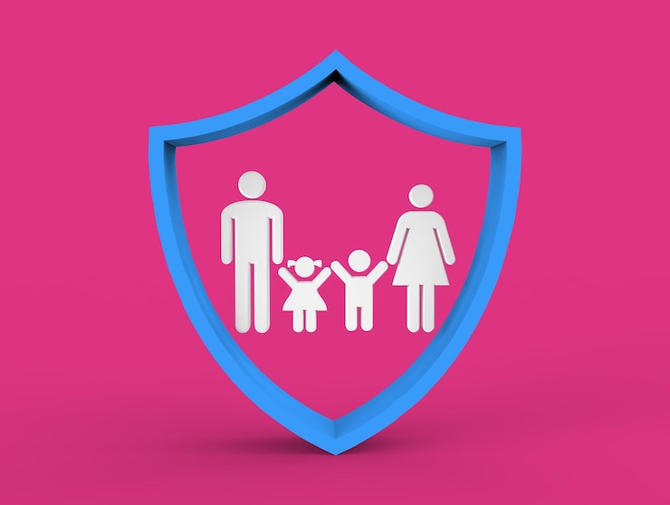 Photo illustration 3d des icônes manwoman garçon enfant et fille enfant protection de la famille sécurité de la famille