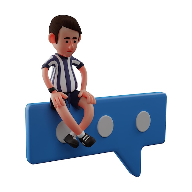 Illustration 3D Illustration de dessin animé en 3D d'un arbitre qui a l'air fatigué et qui montre une expression triste avec