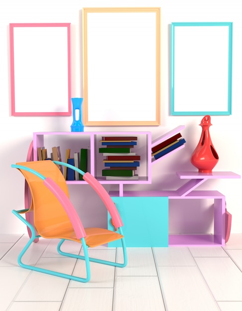 Illustration 3D de l&#39;intérieur dans le style de Memphis.