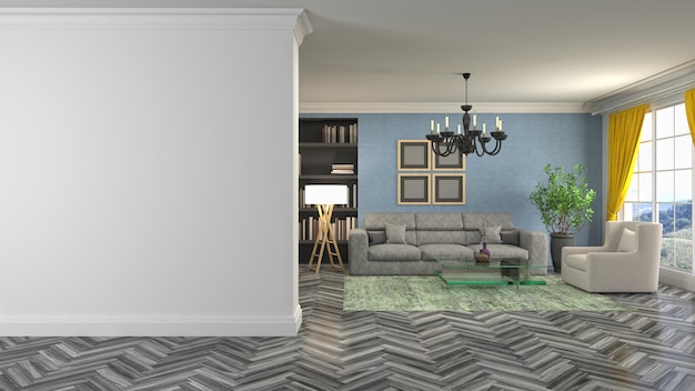 Illustration 3D de l'intérieur du salon