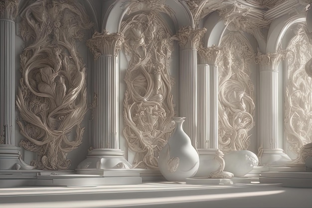 Illustration 3D d'un intérieur fantastique avec une fenêtreIllustration 3D d'un intérieur fantastique avec un vent