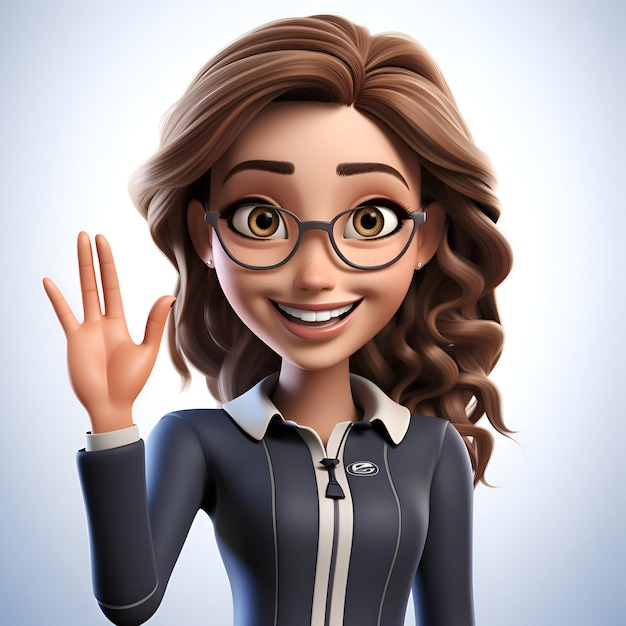 Illustration 3D d'une jeune femme d'affaires aux cheveux bruns portant des lunettes