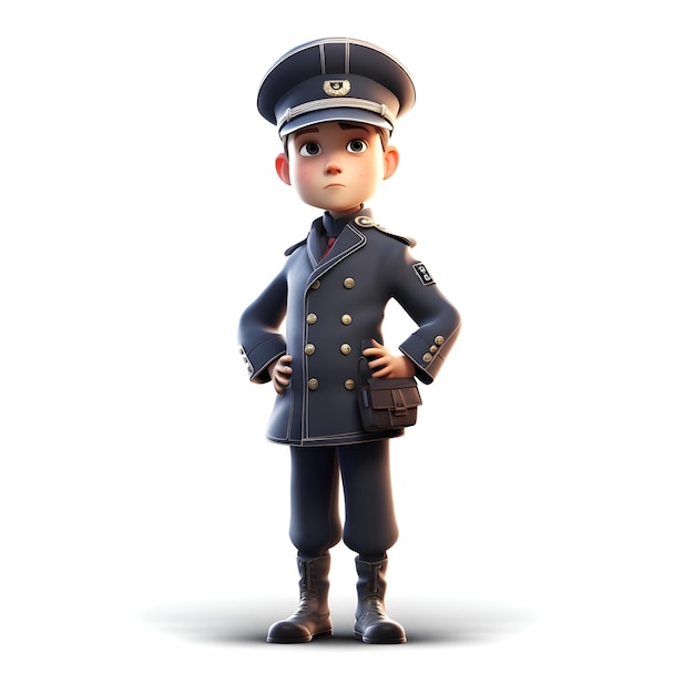 Illustration 3D d'un jeune policier avec un sac sur son épaule