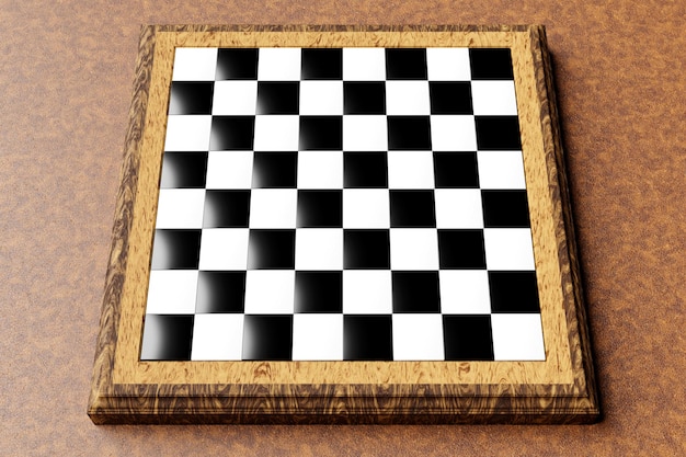 Illustration 3D Joli échiquier en bois sur table marron Échiquier vide