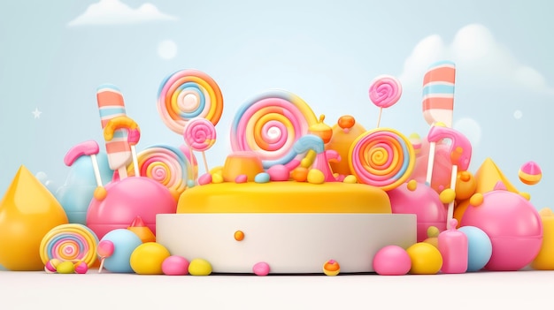 Illustration 3D d'un joli gâteau d'anniversaire, gâteau sucré pour un anniversaire surprise, pour un anniversaire et une célébration, la fête des mères, la Saint-Valentin, des aliments sucrés, un cupcake, une illustration générative de l'IA