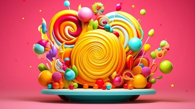 Illustration 3D d'un joli gâteau d'anniversaire, gâteau sucré pour un anniversaire surprise, pour un anniversaire et une célébration, la fête des mères, la Saint-Valentin, des aliments sucrés, un cupcake, une illustration générative de l'IA