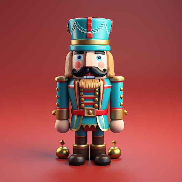 Illustration 3D d'une jolie figurine décorative de poupée soldat Casse-Noisette de Noël pour Noël