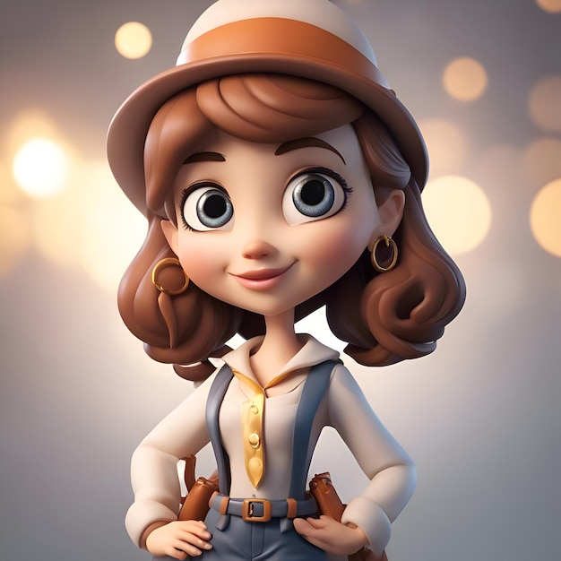 Photo illustration 3d d'une jolie fille de dessin animé avec un chapeau de cow-boy