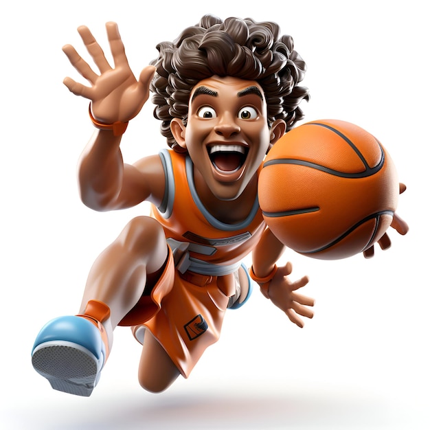 Illustration 3D d'un joueur de basket-ball noir sautant avec une balle