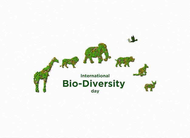 Photo illustration 3d de la journée internationale de la diversité biologique avec le concept d'icône d'animal vert