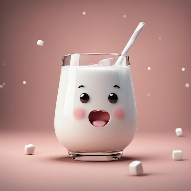 Illustration 3D d'un lait joyeux avec un fond sombre de visage