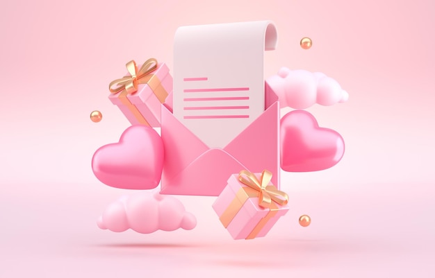 Illustration 3D de la lettre de la Saint-Valentin