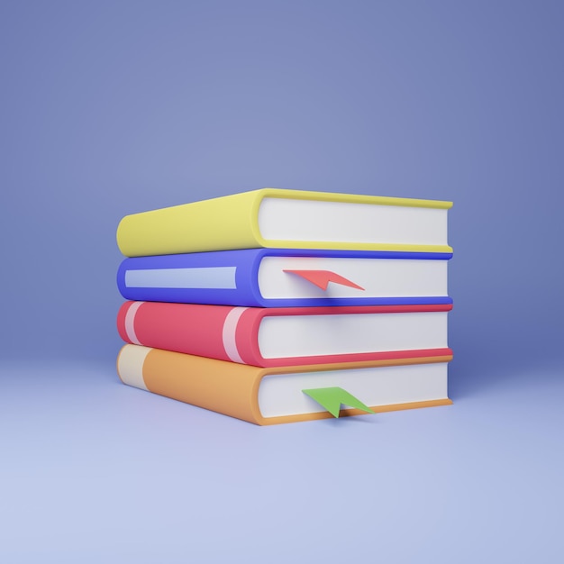 Illustration 3D de livres Une pile de livres colorés isolés sur un fond bleu