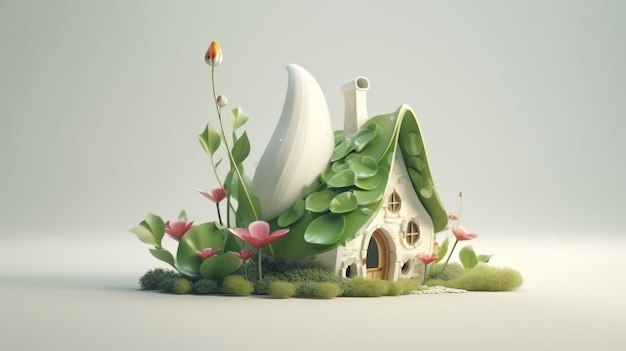 Illustration 3D de la maison aux champignons féeriques Maisons fantastiques de fleurs et de champignons pour les gnomes Conte de fées