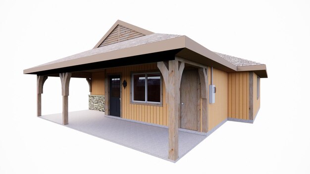 Photo illustration 3d d'une maison en bois simple