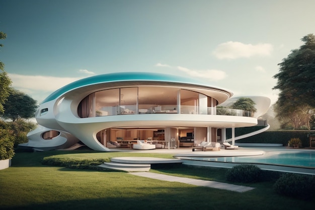 Illustration 3D d'une maison de luxe futuriste