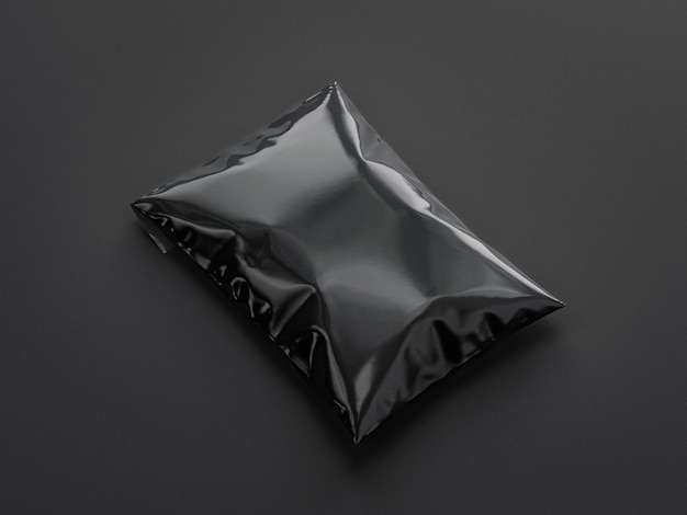 Illustration 3D Maquette d'emballage en sachet plastique sur fond noir