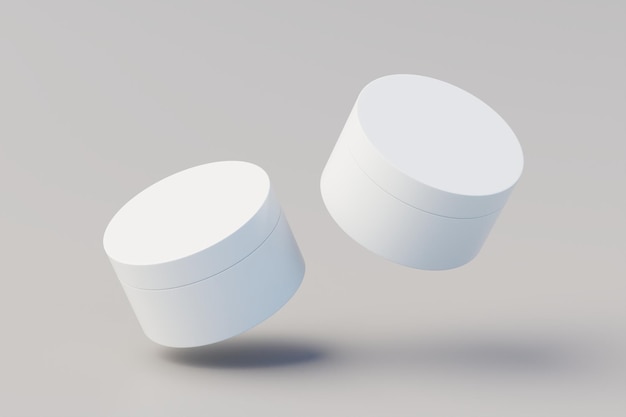 Illustration 3D de la maquette de plusieurs pots cosmétiques en plastique blanc