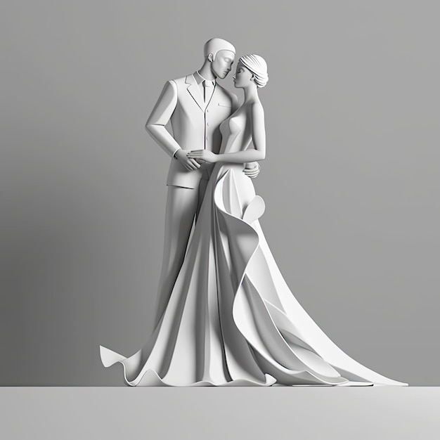 Illustration 3d d'un marié et d'une mariée comme une statue en céramique