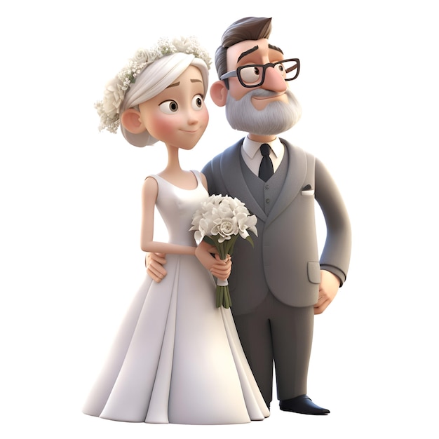 Illustration 3D d'une mariée et d'un marié sur un fond blanc