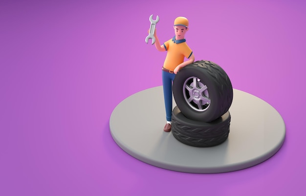 Illustration 3D de mécanicien de véhicule isolé