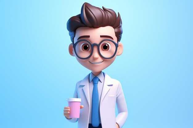 Illustration 3D d'un médecin avec une tasse de café