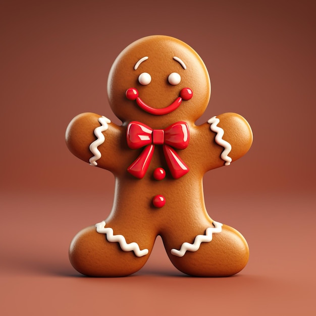 Photo illustration 3d mignon dessin animé pain d'épice homme hiver thème personnage de cookie avec décoration de glaçage