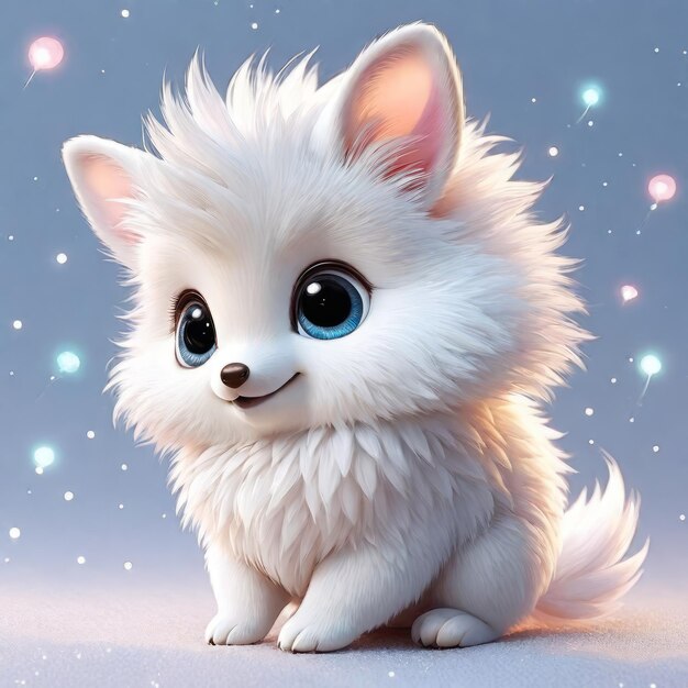 Illustration en 3D d'un mignon renard blanc sur un fond sombre Illustration en 4D d'une mignonne renard blanche sur un d