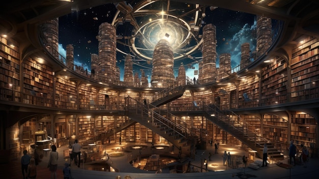 une illustration 3D d'un monde de livres