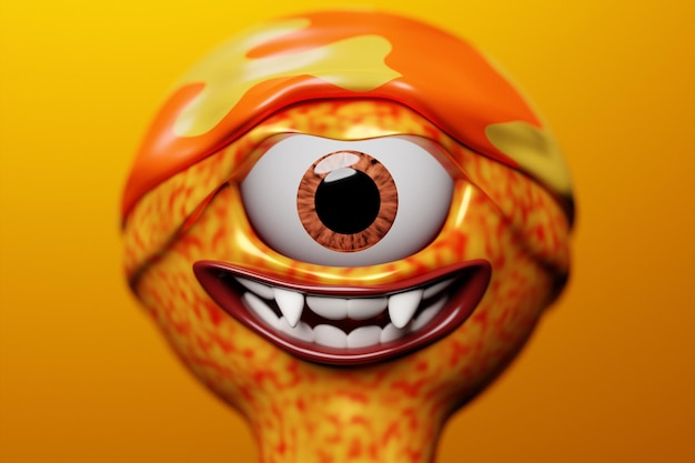 Illustration 3D d'un monstre orange borgne effrayant sur un fond isolé monocrome Monstre drôle pour la conception d'enfants