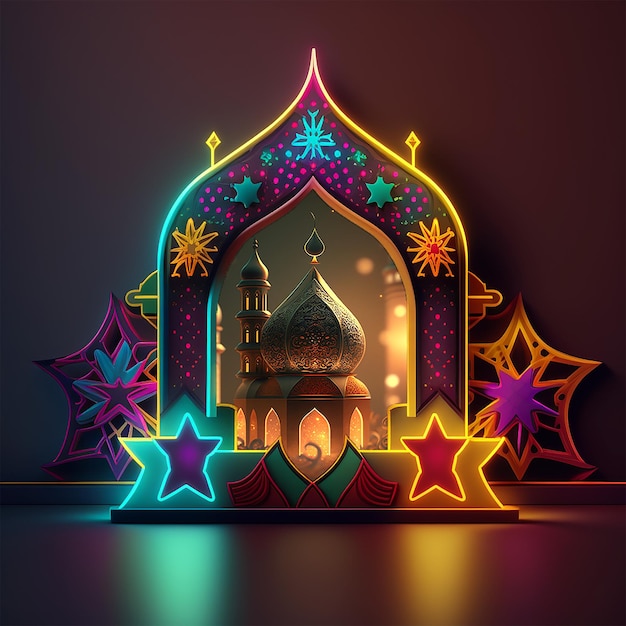 Une illustration 3d d'une mosquée avec une étoile sur le dessus.