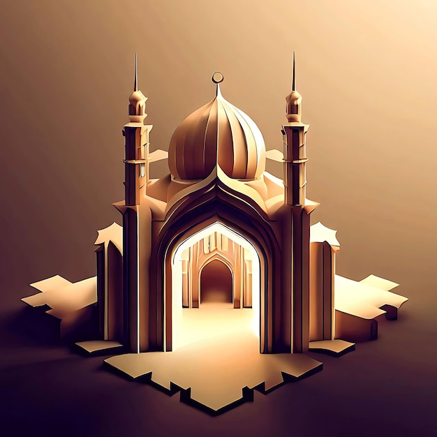 illustration 3d d'une mosquée avec une porte au milieu