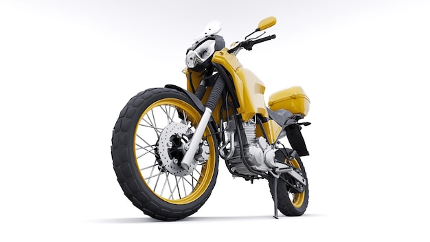 Illustration 3d de moto d'enduro touristique légère jaune.