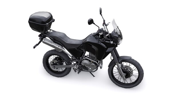 Illustration 3d de moto d'enduro touristique légère noire.