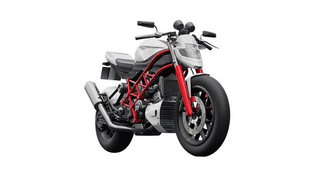 illustration 3D. Moto de sport urbain rouge sur fond blanc. rendu 3D.