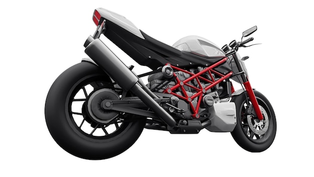 illustration 3D. Moto de sport urbain rouge sur fond blanc. rendu 3D.